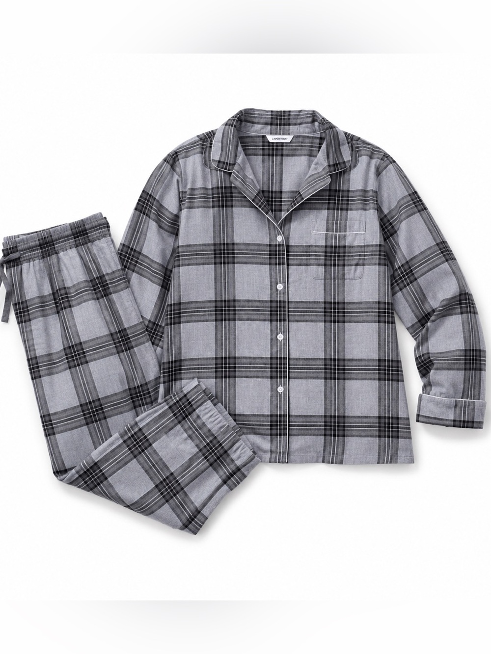 Lands’ End Gray Plaid 100% Cotton Pajama Set Women’s XXL Cozy Lounge Sleepwear